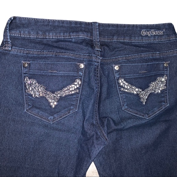 Guess Stretch Skinny Gem Crystal Wing Embellished Denim Blue Jeans 27 - Picture 4 of 7